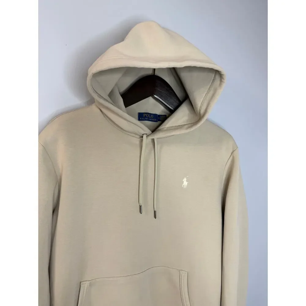 Polo Ralph Lauren Double Knit Hoodie Sweatshirt Pony Logo Cream Beige Sz M